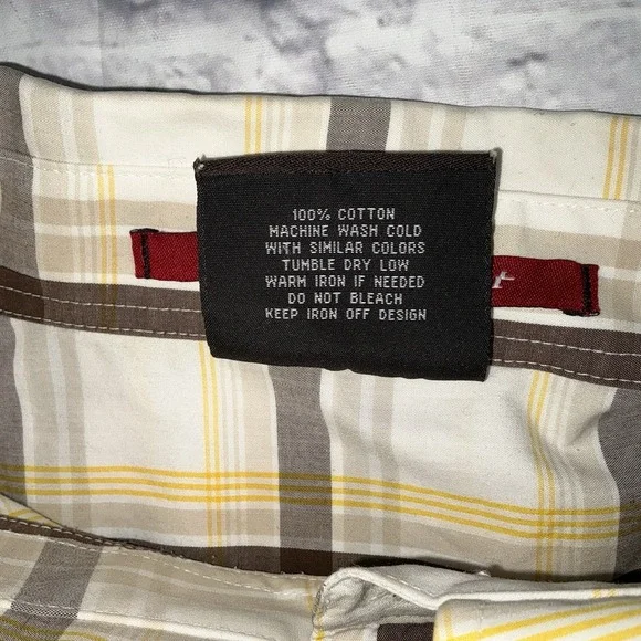 Southpole Men's Shirt Button Down Short Sleeve Plaid Taupe Brown Yellow XXL - Picture 7 of 7